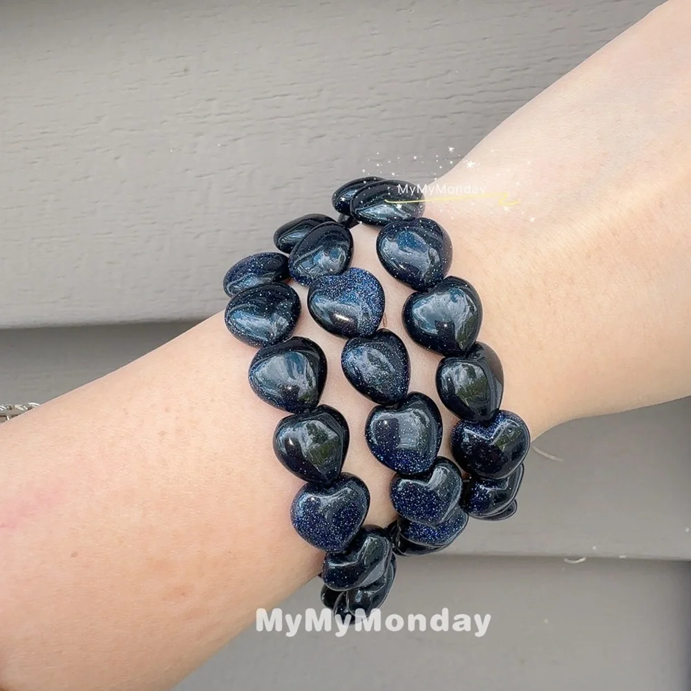 Blue Sandstone Heart Bracelet 12mm